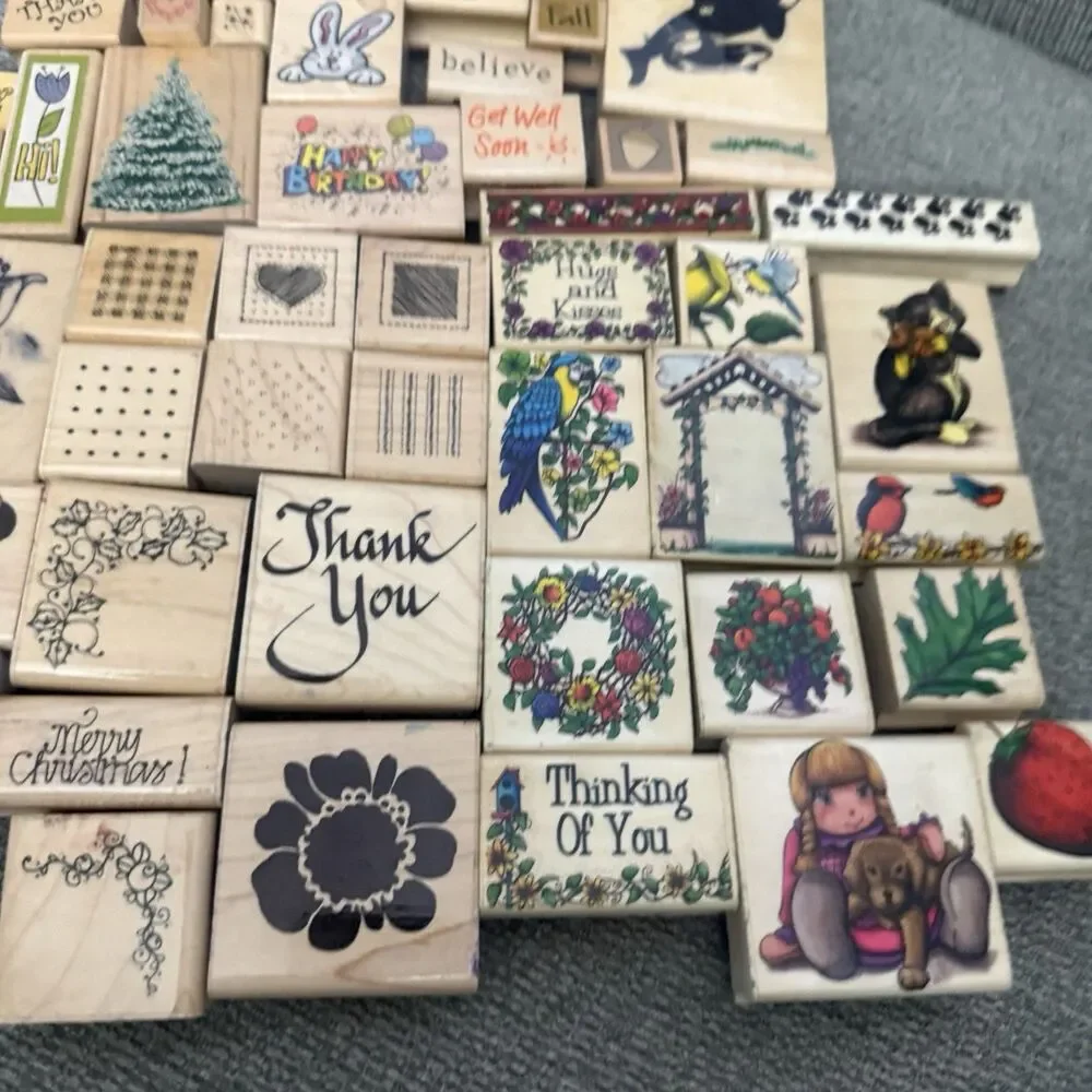 60+ Large Lot Vintage Rubber Wooden Stamps Seasons Words DOTS Sky Kids & More